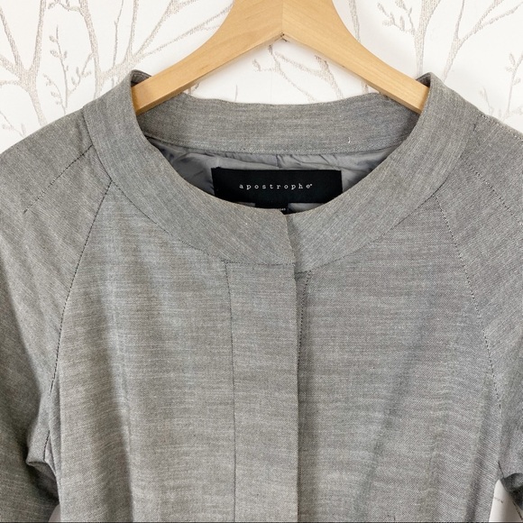 APOSTROPHE Gray Cotton Belted Car Coat Small - Picture 6 of 12